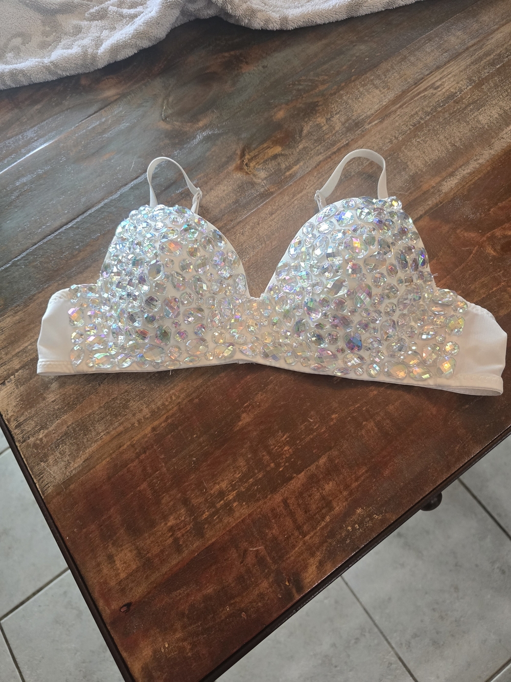 White Crystal Embellished Push-Up Bra